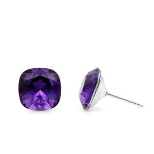 10mm Purple Swarovski Crystal Studs | Cushion Cut Earrings | Hypoallergenic